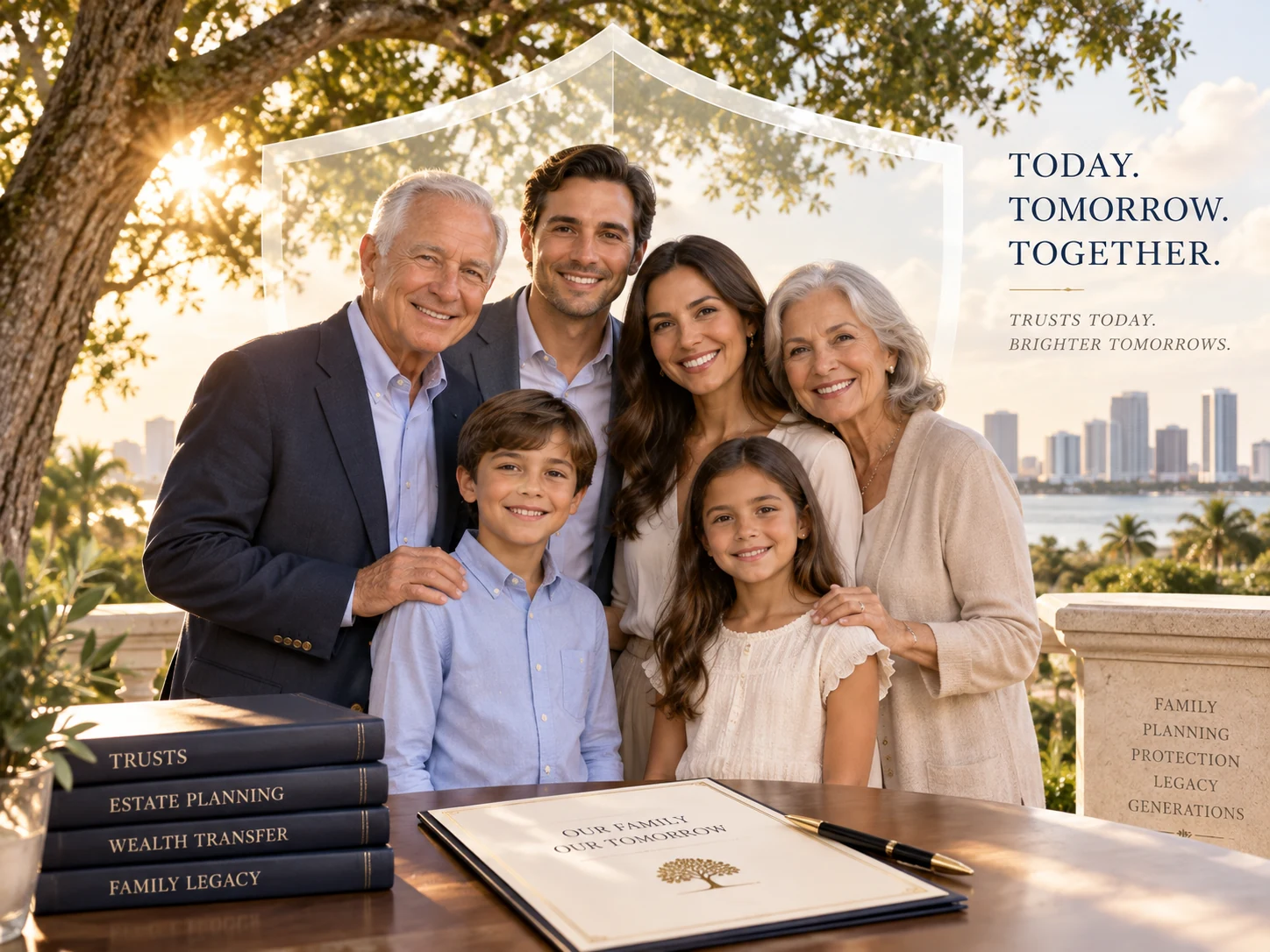 Three generations of a South Florida family reviewing their estate plan